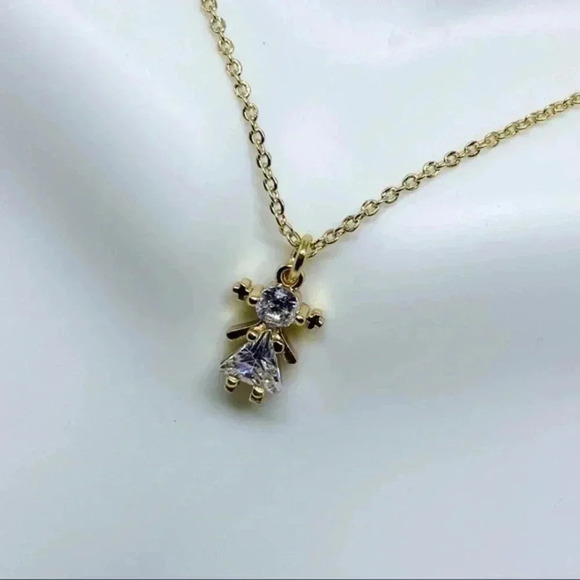 PETITE Rhinestone Girl Charm Necklace Mom Gift gold plated 🔅 - Picture 3 of 10